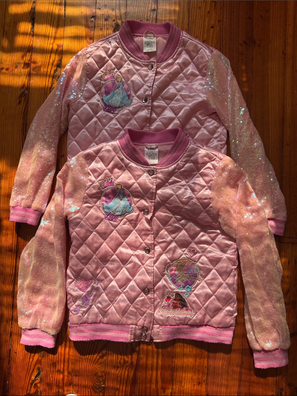 Girls Pink Disney Jacket With Stitched On Princess Characters